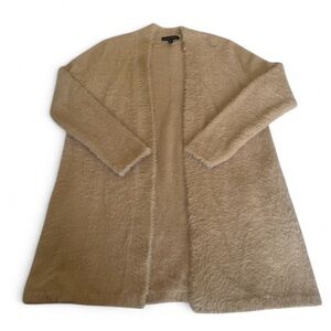 Banana Republic Tan Fuzzy Eyelash Knit Long Open Front Cardigan - S